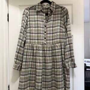 Loft Green Plaid Flannel Babydoll Dress Size S